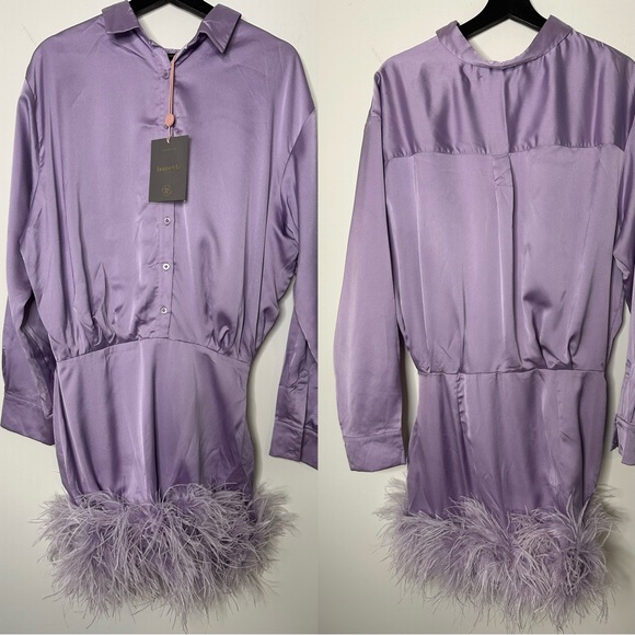 HOUSE OF CB 'Tyra' Orchid Satin Shirt Dress - Picture 9 of 11